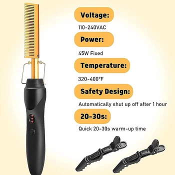 Goiple Electric Hot Comb Hair Straightenerm Curling Iron for Natural Black Hair Wigs Pressing Combs with Wig Glue Hair Wax Stick 5