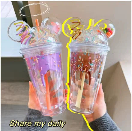 Termo Orejas de Osito paja para café, vaso de agua para oficina, bonito y creativo