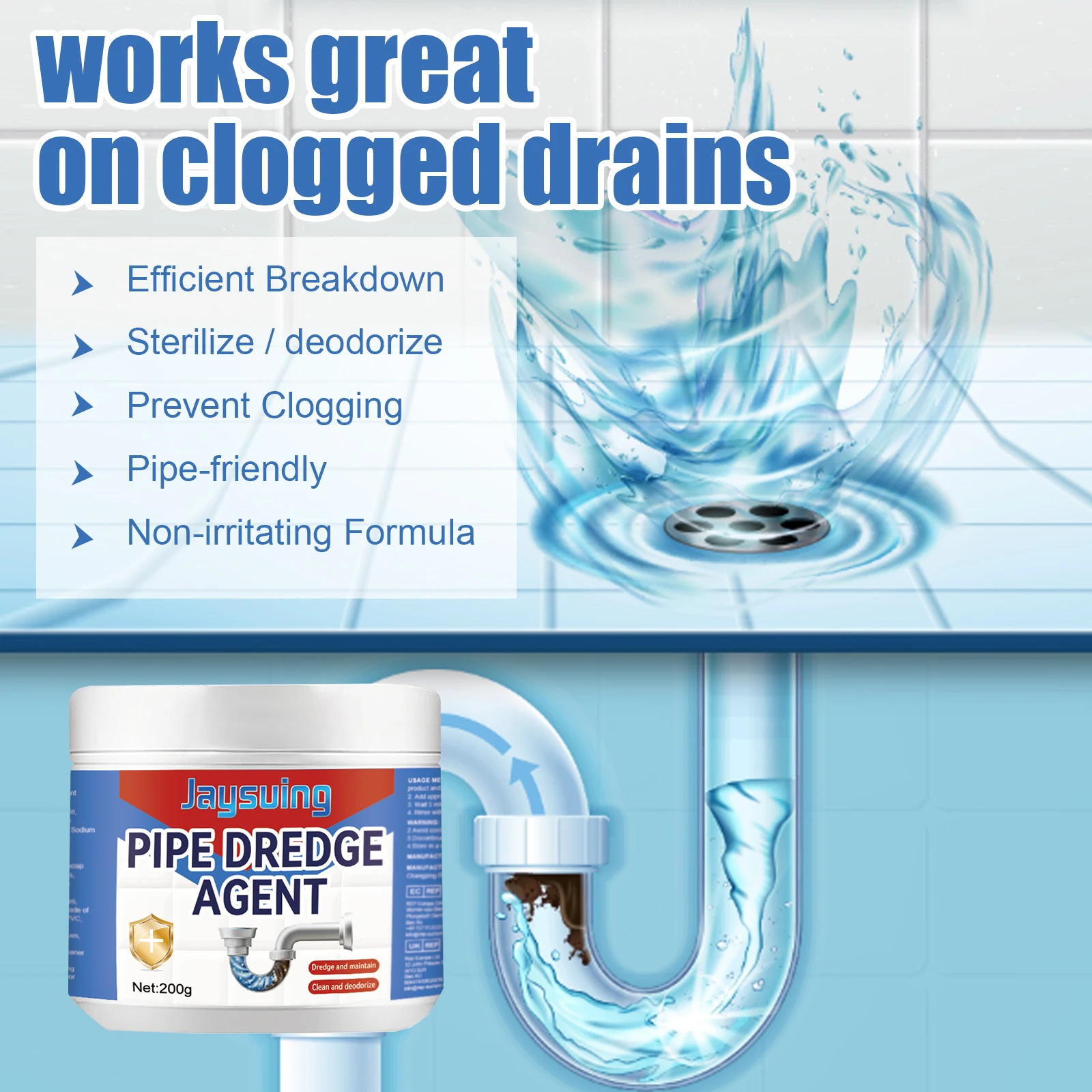 Drain Pipe Dredge Agent for Clog Removal and Odor Control