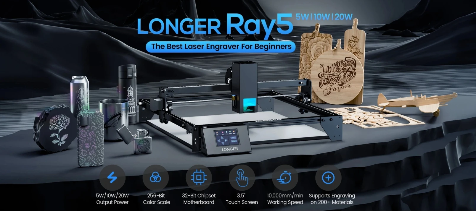 RAY5 Lasergravurmaschine 20W 10W 5W Laser Gravier- und Schneidemaschine DIY für Holz Acryl Leder Metall Weihnachtsgeschenke Desktop Gravurwerkzeug – Detail 1