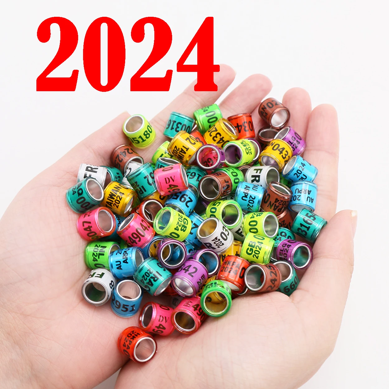 

2024 , алюминиевое пластиковое кольцо для ног голубей с номером и буквой, кольцо для ног птицы, кольцо для идентификации летучей гонки, круг для паломников, 100 шт.