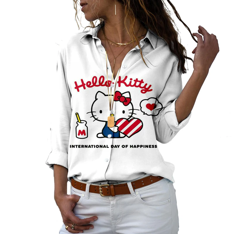 

Autumn Hello Kitty Shirt Fashion Long Sleeve Shirt Women's New Shirt Loose Temperament Casual Top