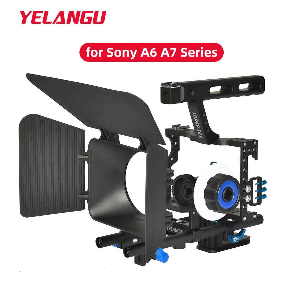 YELANGU Camera Cage Rig Kit for Sony A7S A7 A7R A72 A7RII A7SII A6000 A6500 A6300 with Dual Cold Shoe  Mounts 1/4 Inch Threads