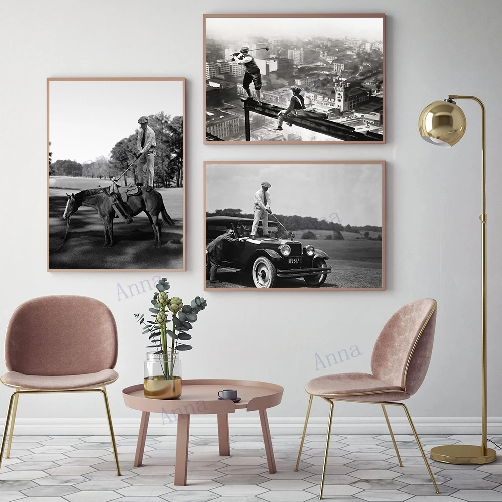 

Vintage Golf On A Skyscraper Photography Art Poster and Prints Wall Canvas Painting Sport Art Picture for Living Room Home Decor