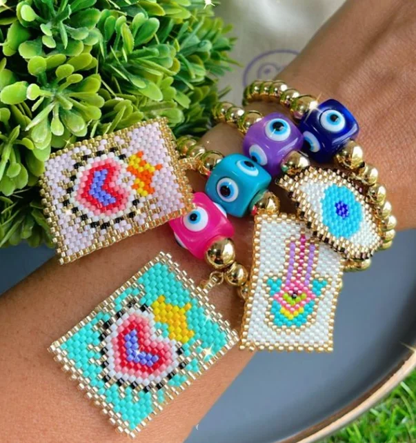 Miyuki evil eye heart charm braccialetto di perline braccialetto di fascino  di corda elastica di plastica fatto a mano per le ragazze regalo delicato|  | - AliExpress