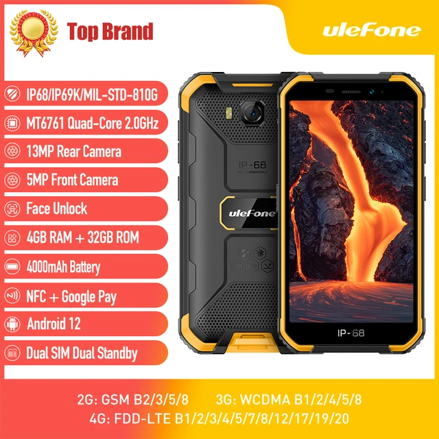 Ulefone Armor X6 Pro (2022 New) Rugged Smartphone, Lasted Android 12  Unlocked Rugged Phone, 8GB 32GB 128GB Extension 4000mAh 5.0 inch 13MP + 5MP  IP68