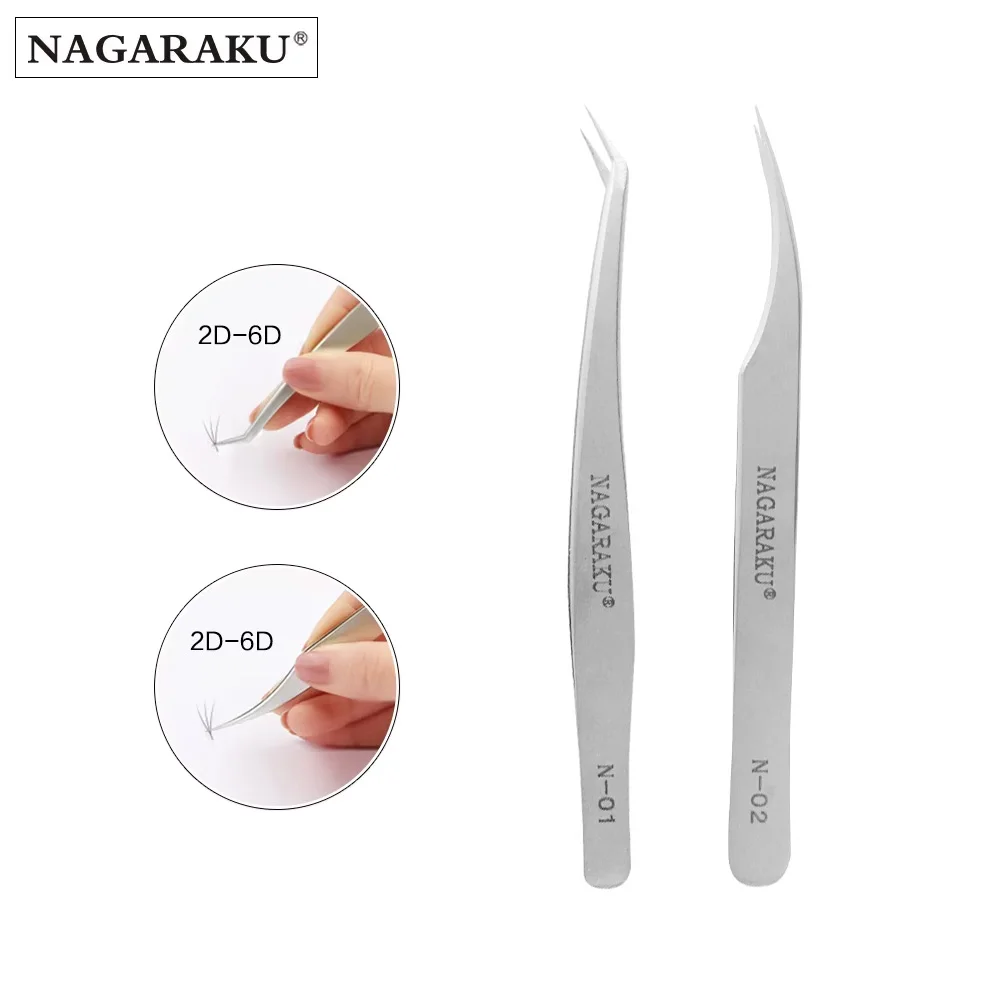 Eyelash Tweezers 2PCS NAGARAKU Eyelashes Maquiagem Professional Eyelash Extension Stainless Steel Volume Accurate Bloom