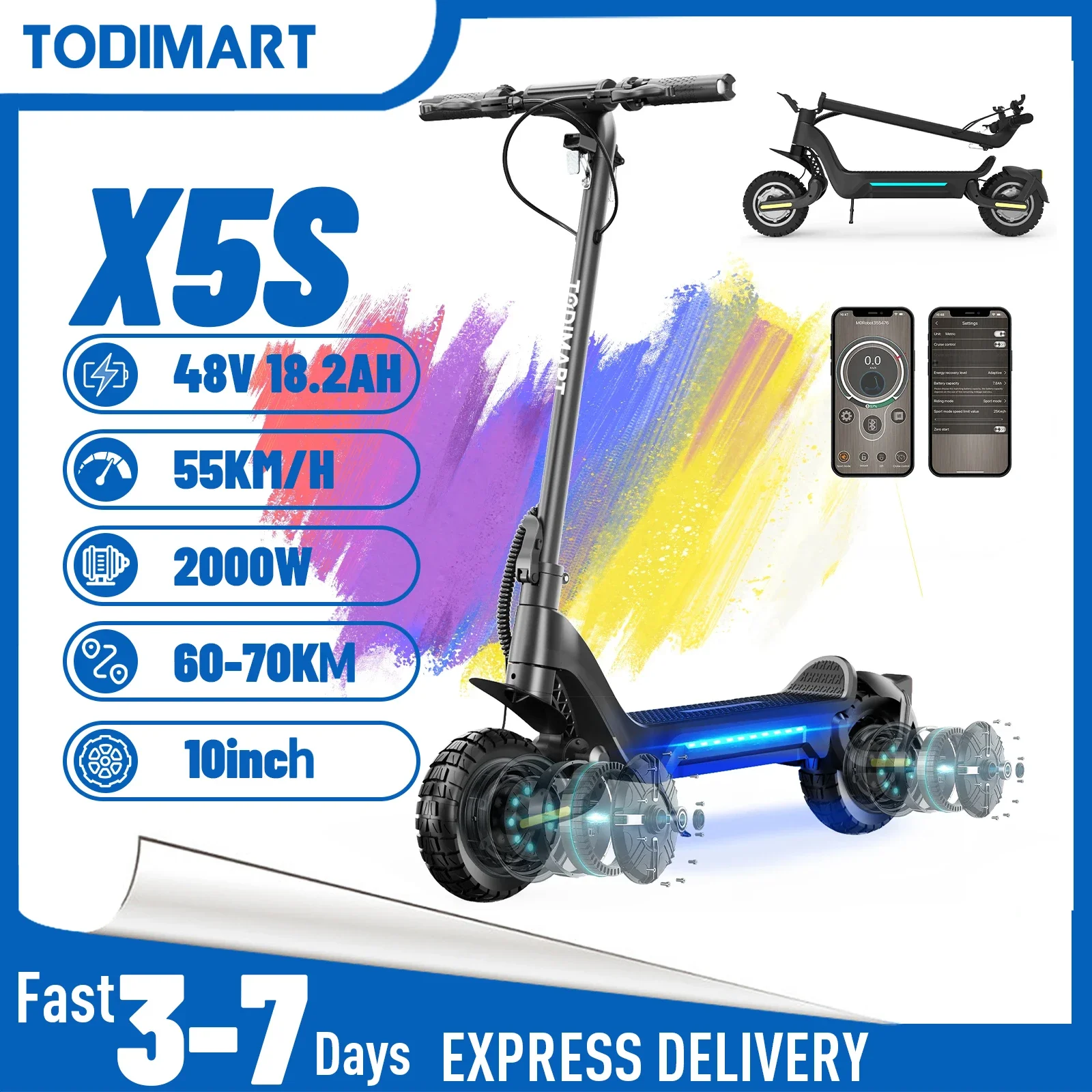 Electric scooters adult TODIMART X5S Endurance 60-85 km 48V 18.2Ah