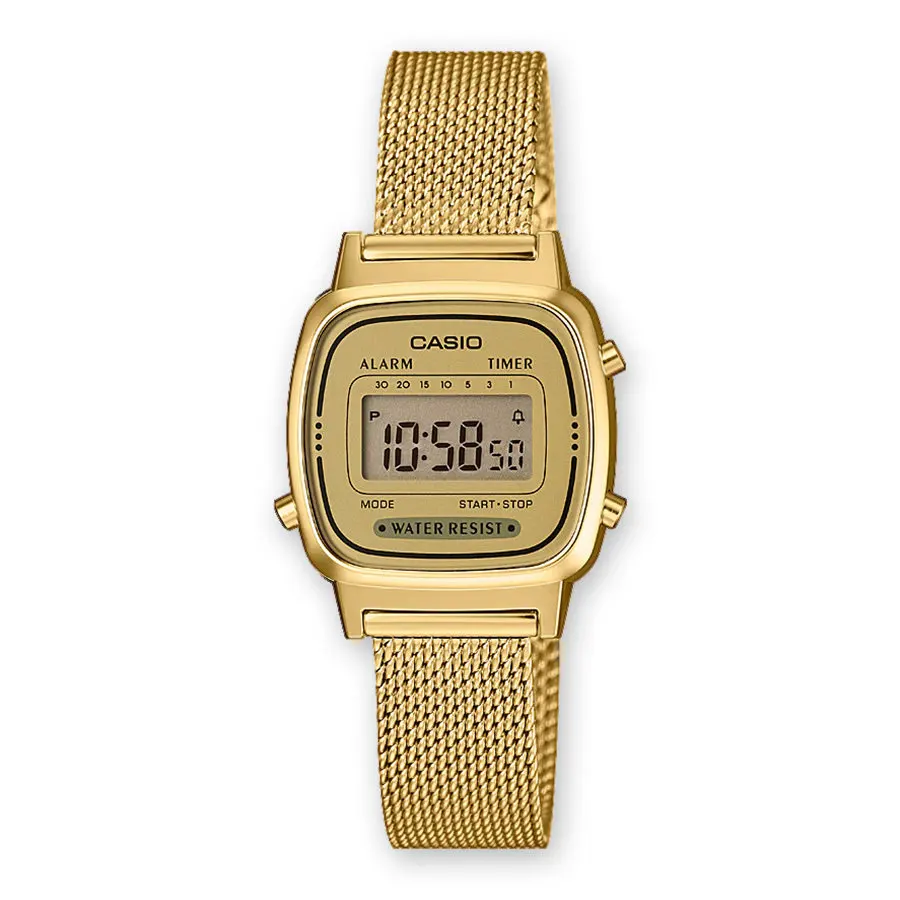 Casio Vintage Gold La670Wemy-9Ef Steel Classic Digital Alarm Water Resist Steel Mesh Strap Watch