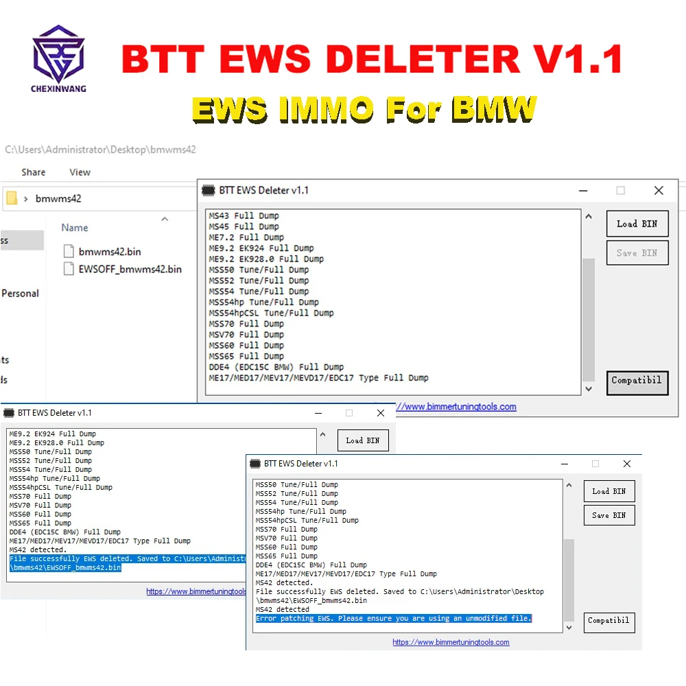 Btt Ews Deleter V1.1 Per Bmw Immo Off Btt Ews Elimina Supporto Ms41 Ms42 Ms43 Ms45 Me7.2 Me9.2 Mss54 Me17/Med17/Mev17/Mevd17/Edc17