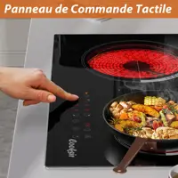 Plaque Vitrocéramique 4 Feux, Plaque Vitrocéramique avec bord inox, 59cm, Plaque de Cuisson électrique avec Double et Feux Ovale, 6700W, Sécurité Enfants, Sans Prise,Glaskeramik-Kochfeld 4