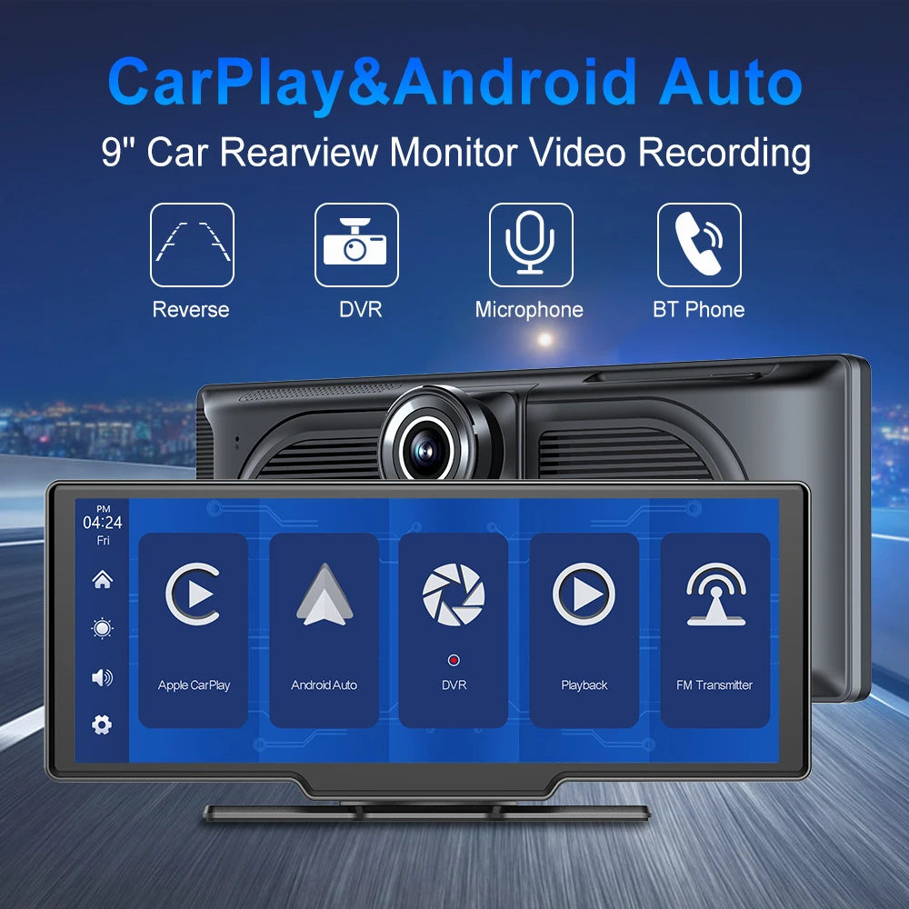 9.2 Inch 4K Car Camera Dash Cam Carplay Android Auto 1080P Rearview Mirror Video Recording WIFI