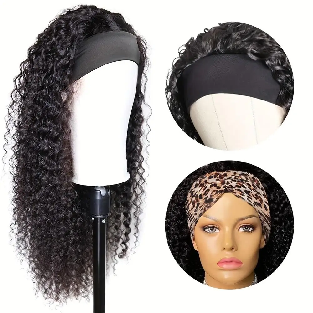 Human Hair Deep Wave Headband Wig For Black Women Glueless None Lace Front Wear And Go human hair wigs