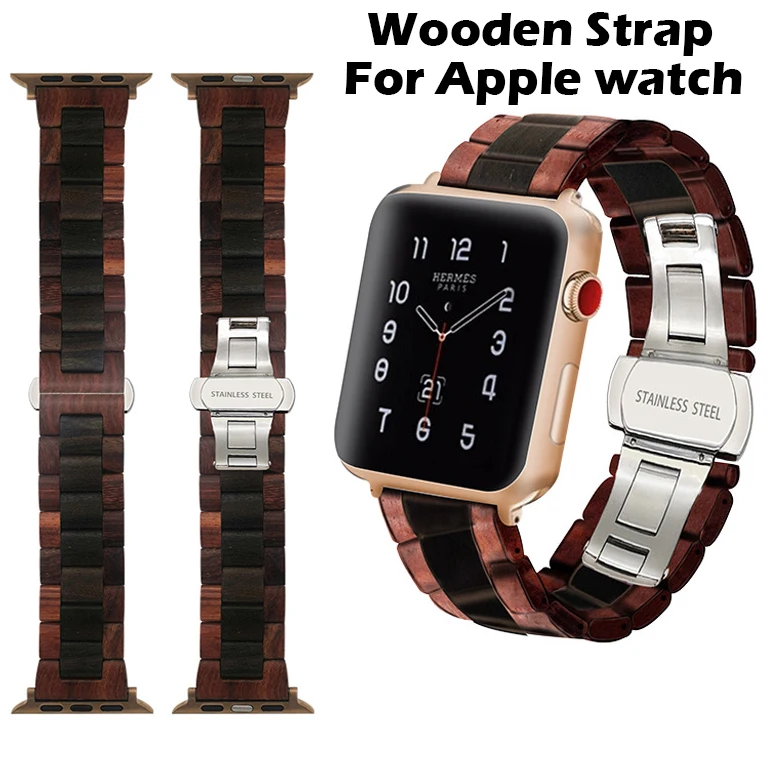 

Bamboo Wood Bracelet For Apple Watch Band 38mm 42mm 40mm 44mm 41mm 45mm Watchband iWatch Strap Wooden Series 3 4 5 6 7 SE