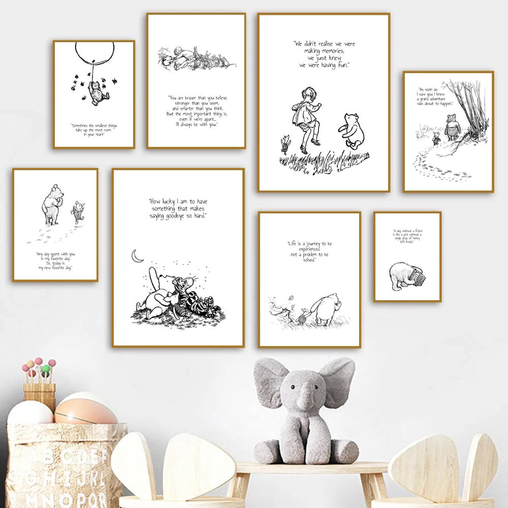 Winnie the Pooh Quote Prints Black and White Poster Nursery