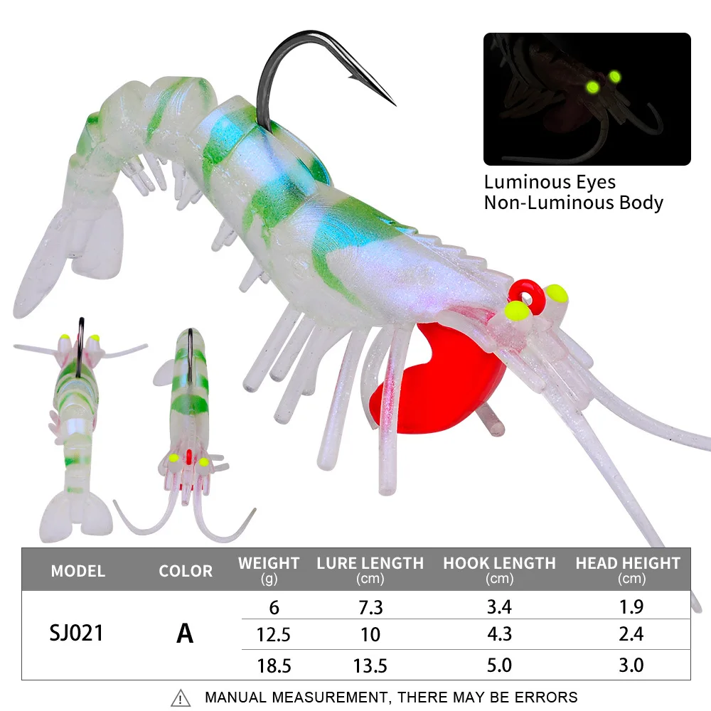 G-DIAO 1pcs Shrimp Soft Luminous Fishing Lures 3 Sizes Artificial Soft Shrimp Lure Sinking Swimbait With Fishing Accessories