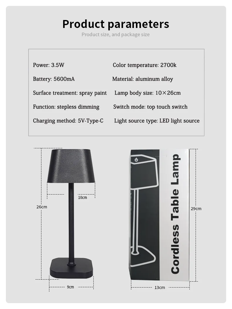 Cordless LED Metal Table Lamps For Indoor&Outdoor Bar Hotel Camping Light Touch Rechargeable Lampada da tavolo Acrylic Decor