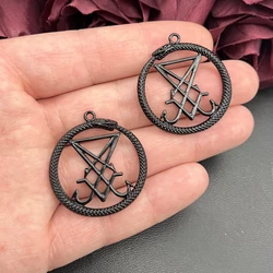Set of 4 Lucifer Sigil and Ouroboros Pendants - Satanic Symbol Charms (Black)