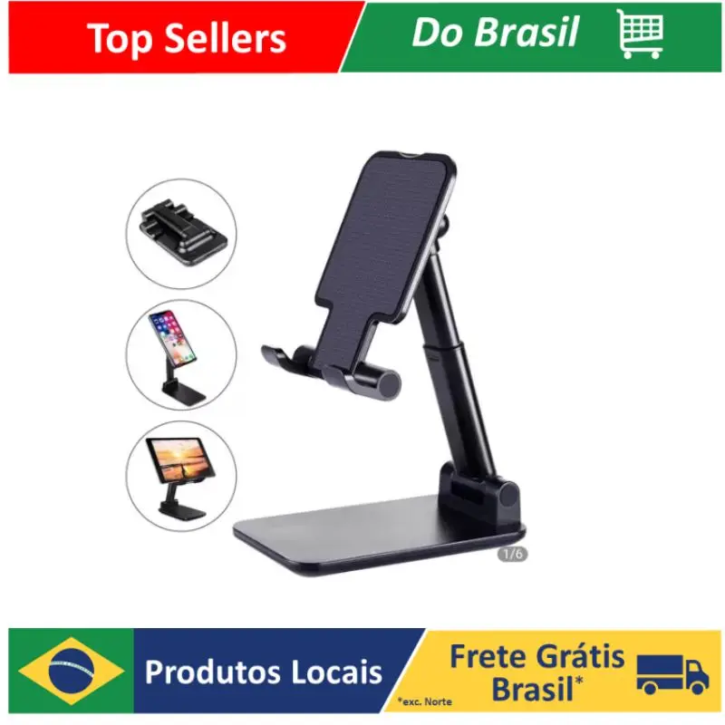 Suporte de mesa articulado ajustável para celular e tablet.