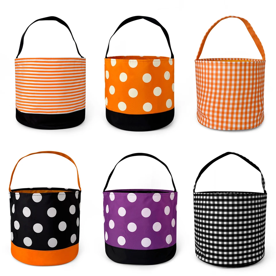 Halloween Buckets - Orange with Black Polka Dots