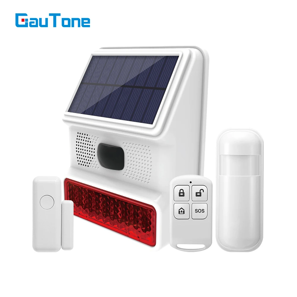 GauTone Wireless Outdoor Solar Siren Powered Strobe Sound Flash Waterproof Alarm Siren for 433MHz Wifi GSM Alarm System