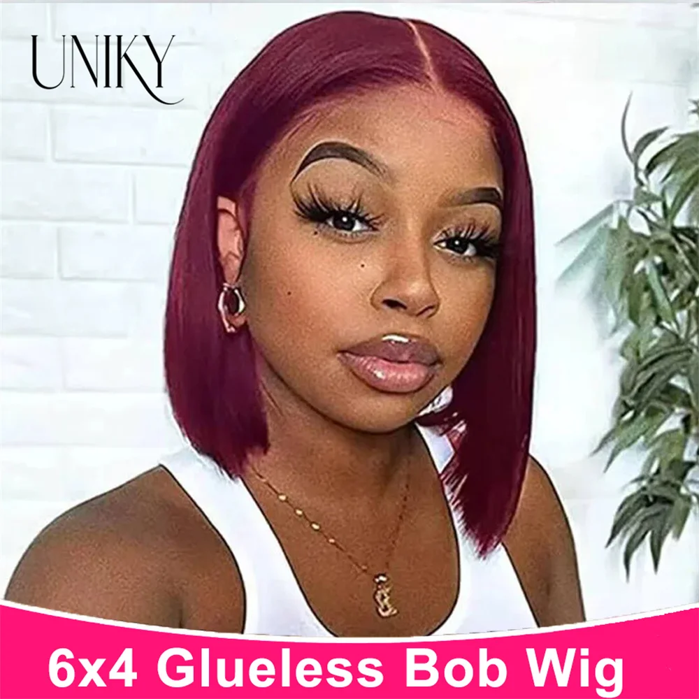 

Wear Go Burgundy Straight Lace Front Human Hair Wigs 99j Colored Bob Wig 6x4 Glueless HD Colored Wigs Pre Plucked Ready To Wear