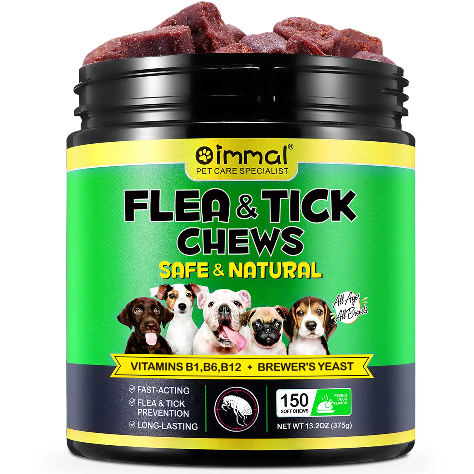 Flea and Tick Prevention Chewables 150 pcs Peking Duck Flavor Supplement For Dogs Oral Flea Pills Pest Defense All Breeds & Ages