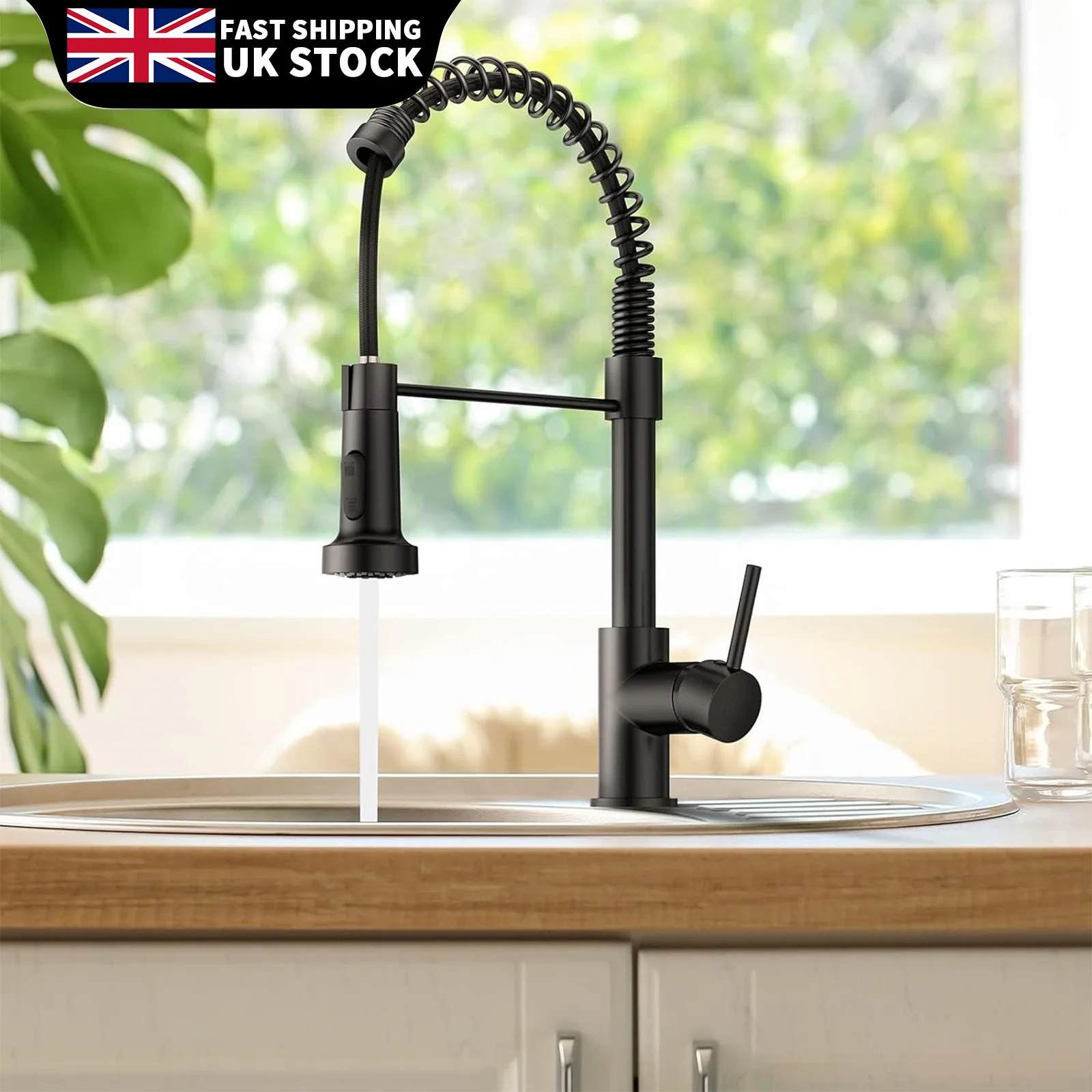 Matt Black Monobloc Kitchen Sink Mixer Tap with Pull Out Hose Spray Single Lever