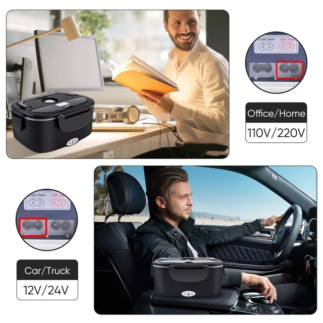 ​Boîte à Déjeuner Électrique Chauffante 2-en-1 – Gamelle Bento Portable en Acier Inoxydable (1.5L - 60W / XXL 2.5L - 90W) – 12V/24V/220V pour Voiture, Camion et Bureau 3
