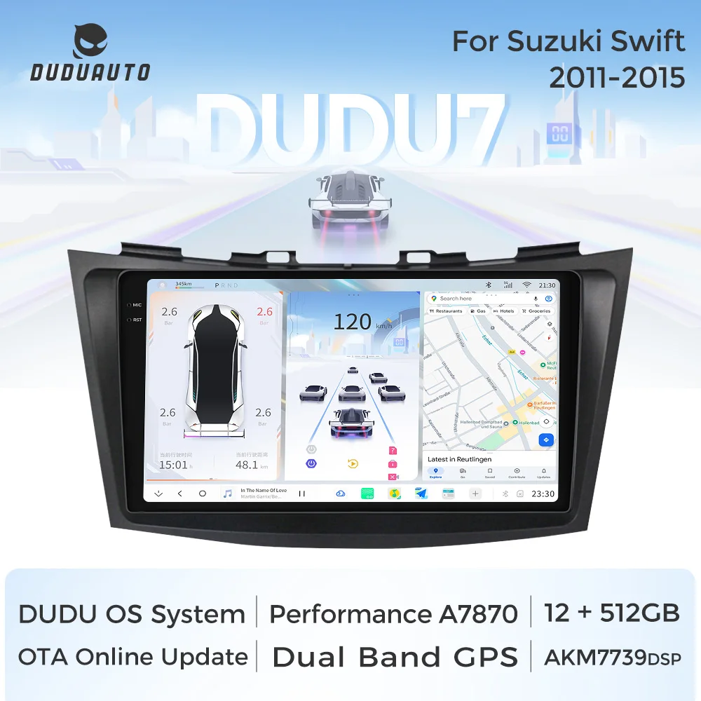 DUDUAUTO DUDU7 Radio Samochodowe z Androidem 13, Odtwarzacz DVD, 12G+512G A7870 Do Suzuki Swift, Bezprzewodowy Carplay, Inteligentne Systemy