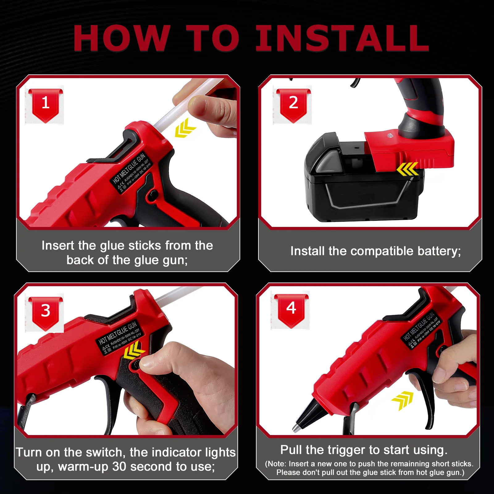 50W Cordless Hot Glue Gun for Milwaukee 18V Battery with 30pcs 7mm Sticks 30s Quick Preheat for Arts & Crafts & DIY (No Battery) 6