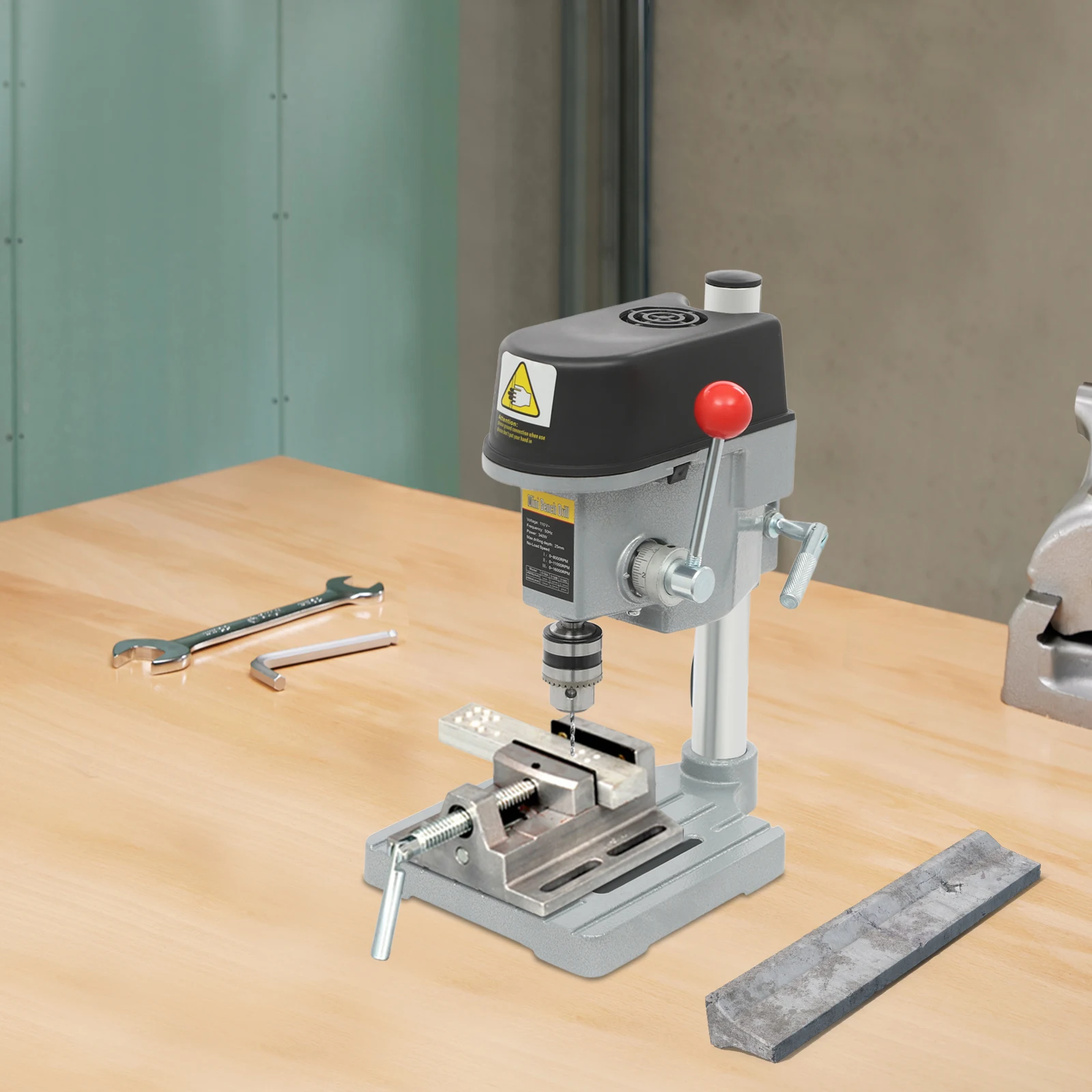 Mini Drill Press Bench, 340W Portable Drill Press Bench 5158A, 3-Speed Adjustable Bench Drill for Wood, Hard Plastic, DIY Crafts 3