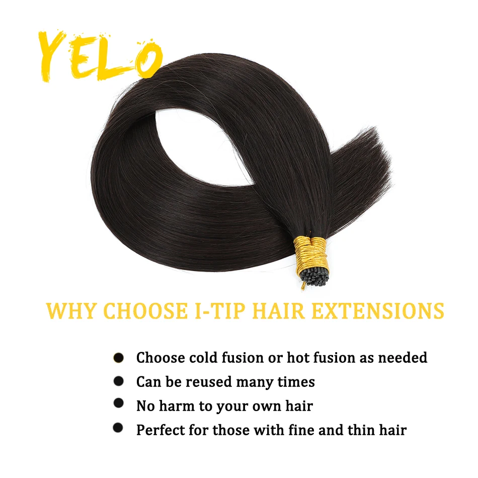 Yelo 12-26 Inch Double Drawn Straight I Tip Remy Human Hair Extensions Natural Fusion Keratin Capsules Hair Extensions 50pcs/Set