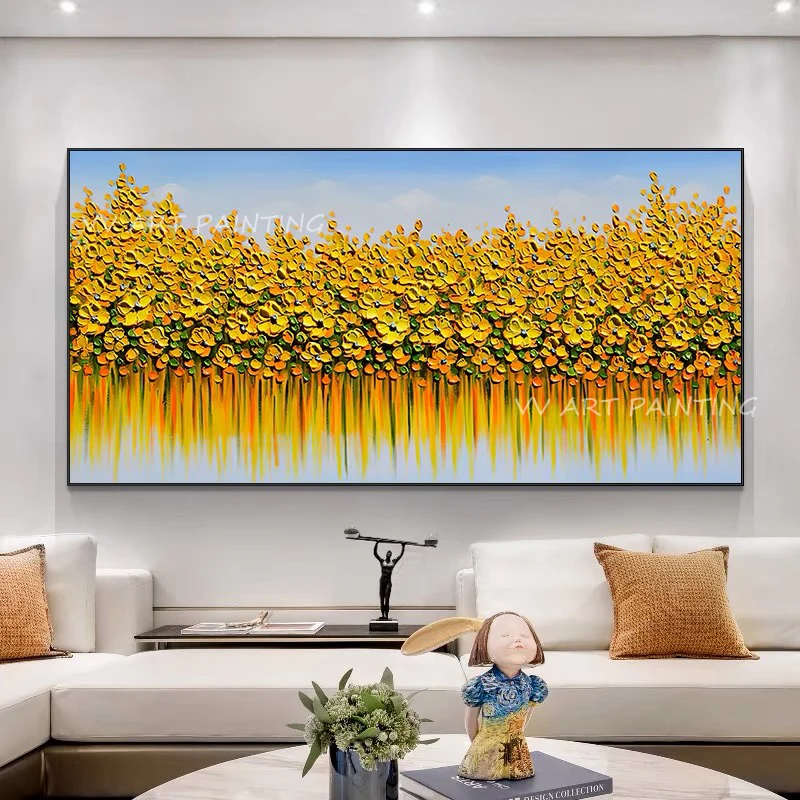 

Natural Flower Knife Thick Yellow Scenery Handmade Canvas Oil Painting Hanging Picture For parlour bedroom hotel office