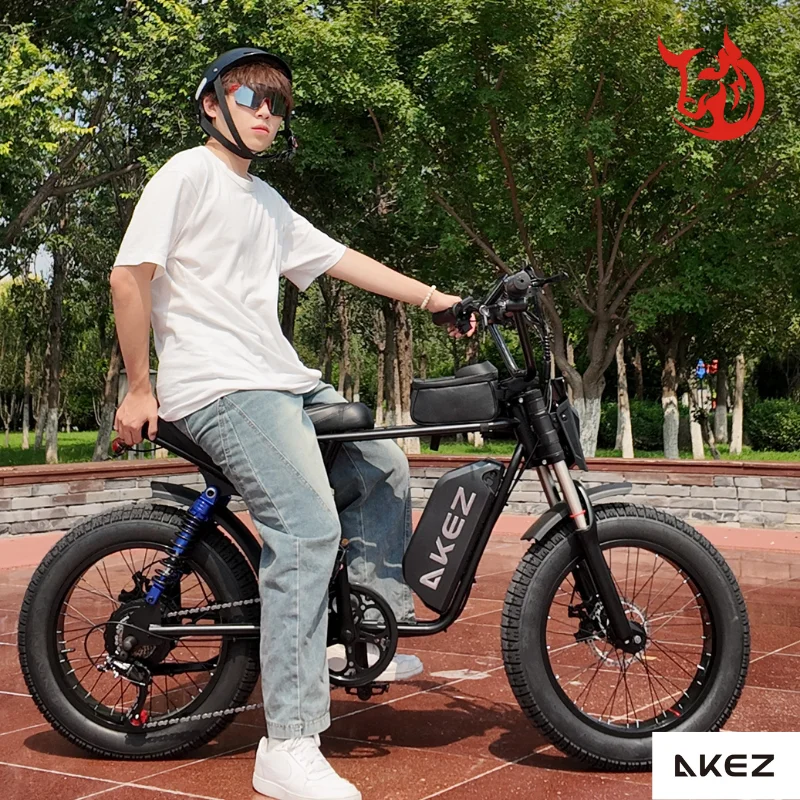 US Warehouse AKEZ X7 Retro 48V 750W Fat Tire Electric Bike, 18.2Ah Battery, Dual Suspension, 30mph Long Range E-Bike 3