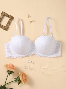 Women's sexy lace bra thin half cup straps removable backless strapless bra with underwire push-up support underwear 1