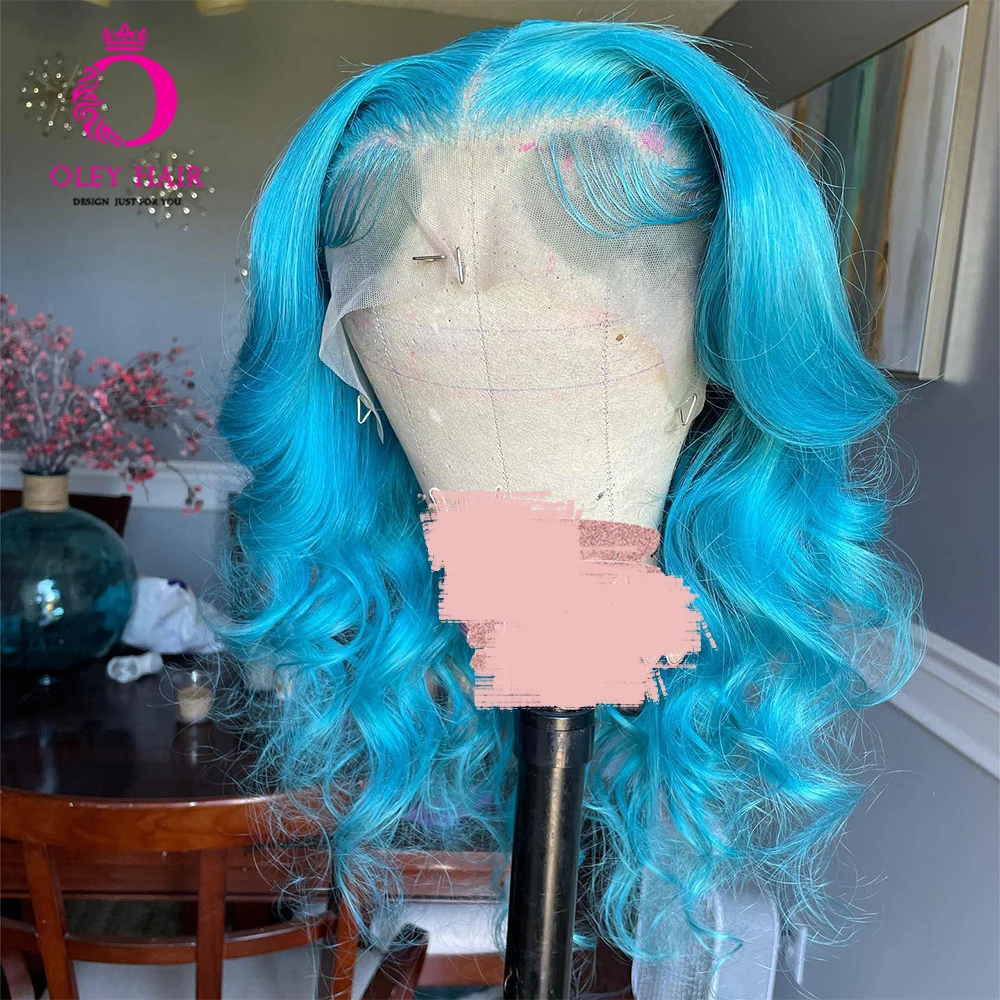 

Blue Color 30 Inch Body Wave Glueless Heat Resistant 13x4 Lace Front TransparentDrag Cosplay Queen Wigs For Black Women