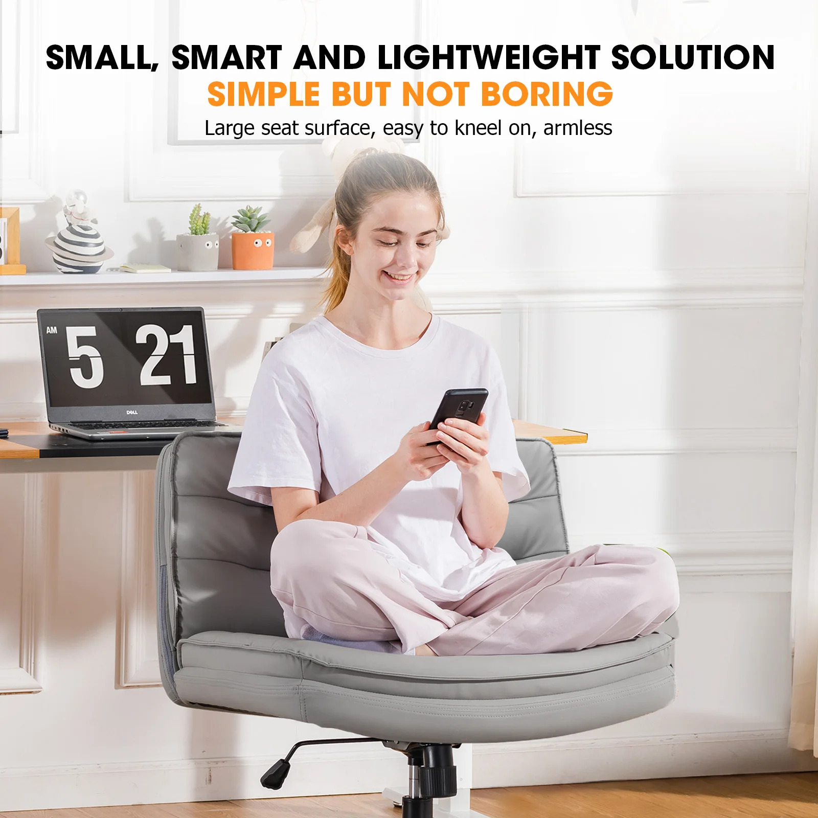 Criss Cross Chair with Wheels, PU Office Chair with Large Seat, Back Support & Adjustable Height for Home Use 3