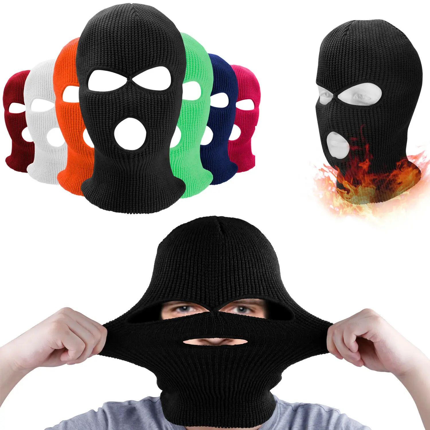 Masque De Ski Tricoté à 3 Trous – Chaud Et Confortable Pour Le Vélo, Moto, VTT Et Activités Outdoor