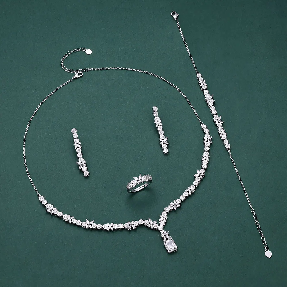 

UAE Luxury Cubic Zirconia Necklace Bracelet Earrings 4 Piece Dubai Women's Jewelry Set