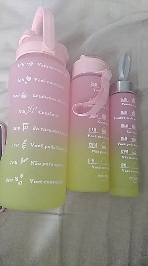 Kit da Garrafa de Água Squeeze Motivacional Com Adesivos 300ML+900ML+2000ML photo review