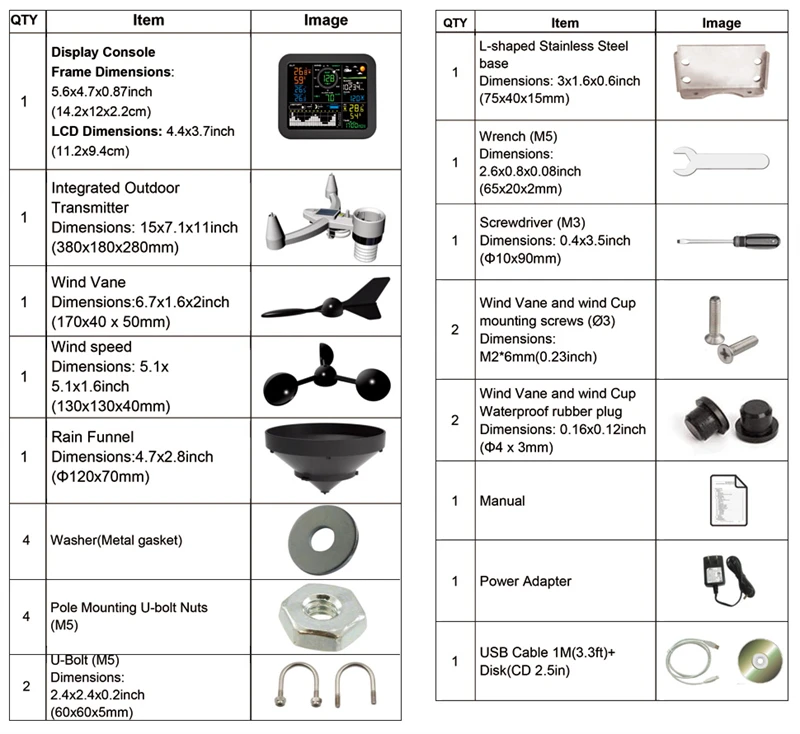 A89879f5bab284278887827dd01279622T 0345 Indoor Outdoor Wireless Weather Station 5 in 1 Temperature and Humidity Wind Speed Direction Rainfall with Digital Display