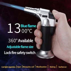 2023 New Metal Outdoor Windproof Butane Gas Lighter Turbine Torch Blue Flame Strong Fire Pistol Kitchen BBQ Baking Camping Tools
