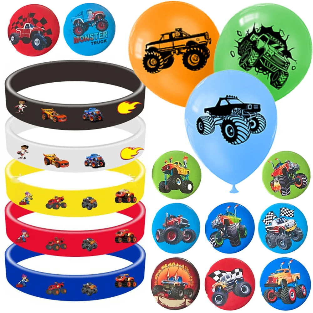 Monster Truck Party Decor Wheel Truck Toy Bracciali In Gomma Distintivi Palloncino Bambini Ragazze Ragazzi Baby Shower Forniture Per Il Compleanno Di 