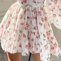 Women Floral Print Mini Dress High Waist A-Line Summer Autumn Long Sleeve V Neck Dresses Vintage Beach Vacation Casual Vestidos - Image 3
