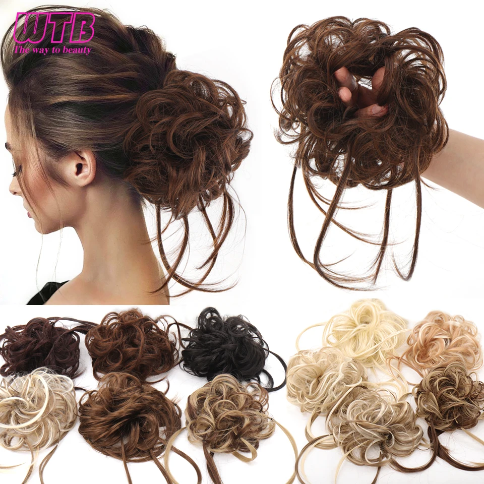 

WTB Synthetic Curly Hair Bun Chignon Messy Elastic Band Scrunchies Updo Hairpieces Extensions for Women Cover Ponytail Extension