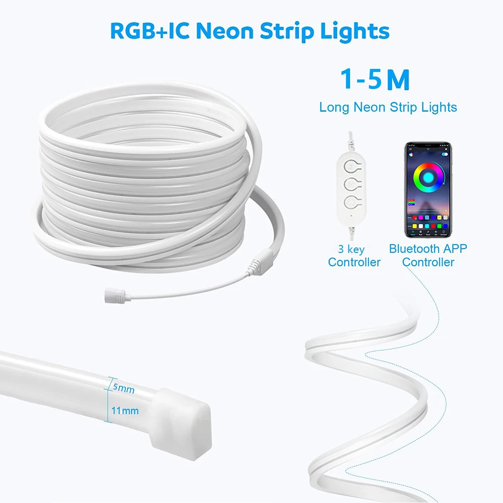 Vibrant RGBIC Neon LED Strip Lights with Music Sync
