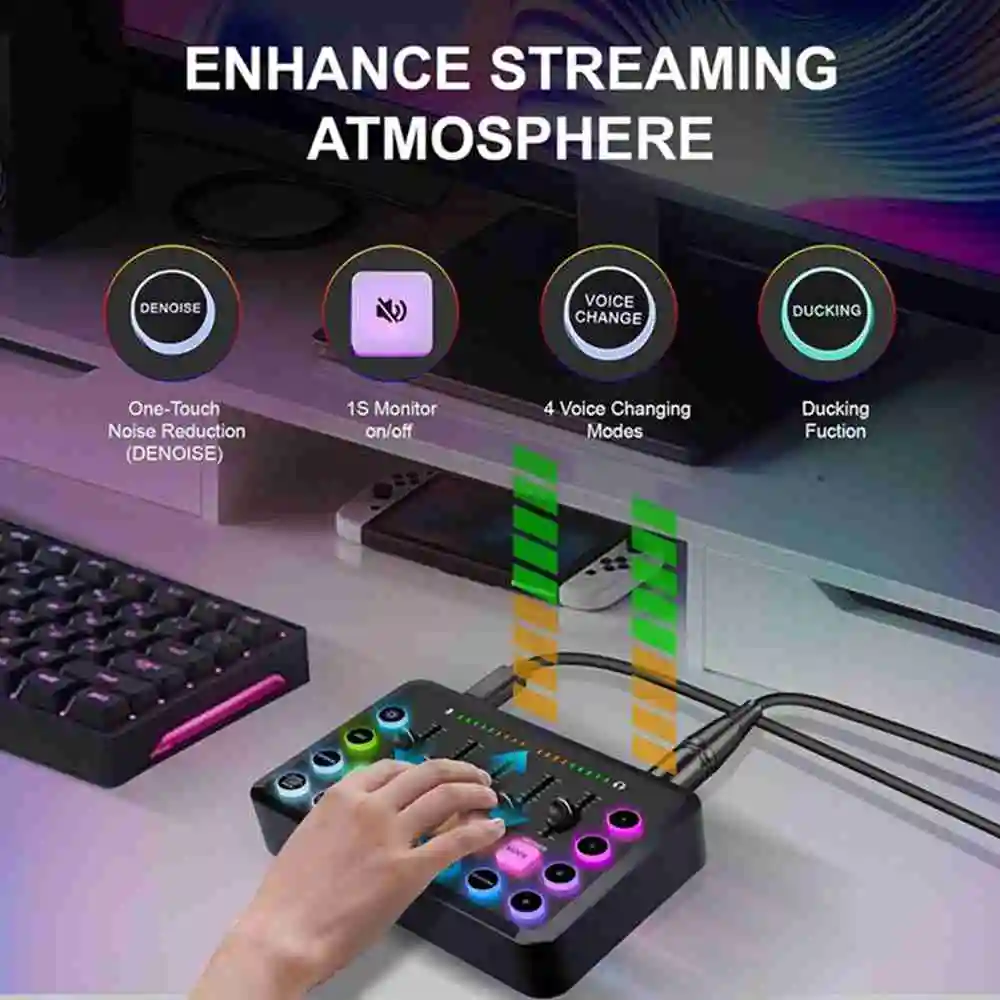 F11 Sound Card Streaming 5-Channel Audio Mixer Live Sound Card Mixer Professional Studio for Game Voice Podcast Live Streaming