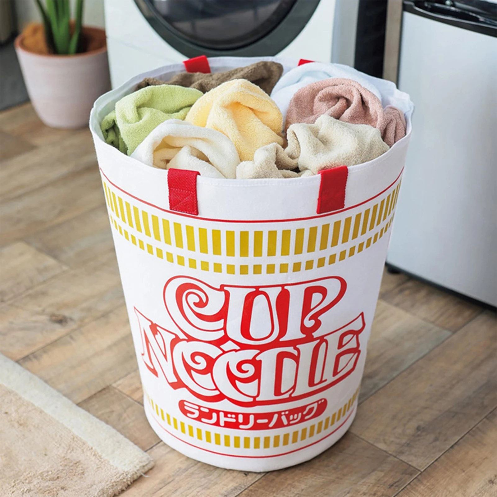 Laundry Basket Modern Foldable Novelty Noodle Cup Shape Dirty Clothes Basket Waterproof Coating Foldable Drawstring Storage