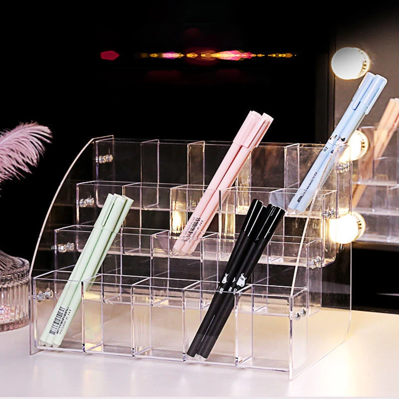 1-7 Tier Acrylic Pen Holder Stationery Store Storage Brush Case Display Stand Desktop Writing Pot Clear Writing Pencil Organiser 5